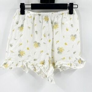 Sleeper White Yellow Floral Ruffle Pajama Lounge Shorts XS